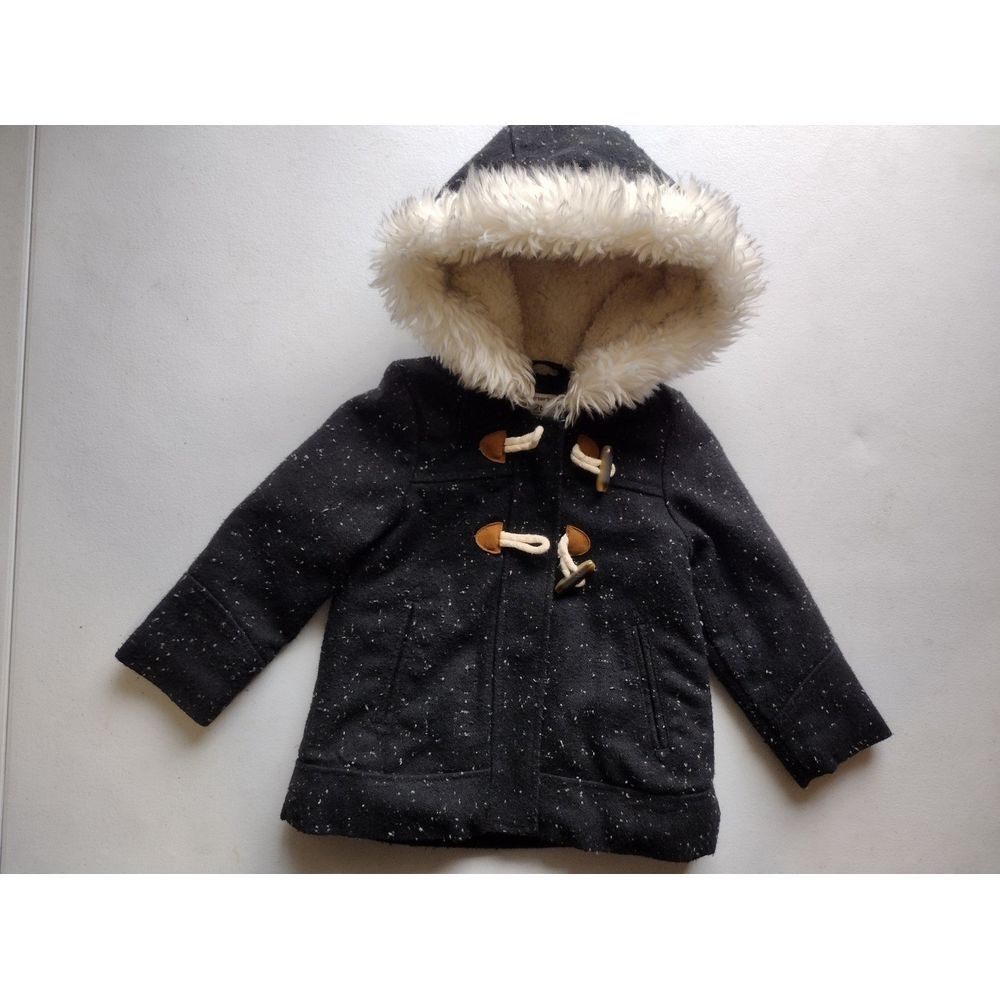 Carters‎ Toddler Girls Black Speckled Duffle Coat Faux Fur Hood Size 2T